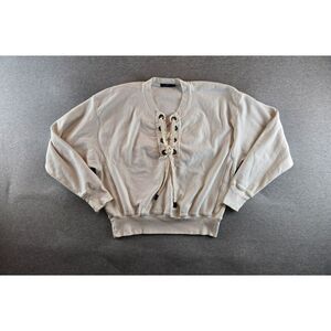 Bassike Women's White Tie-Front Fleece Sweatshirt French Terry Size M/L $360
